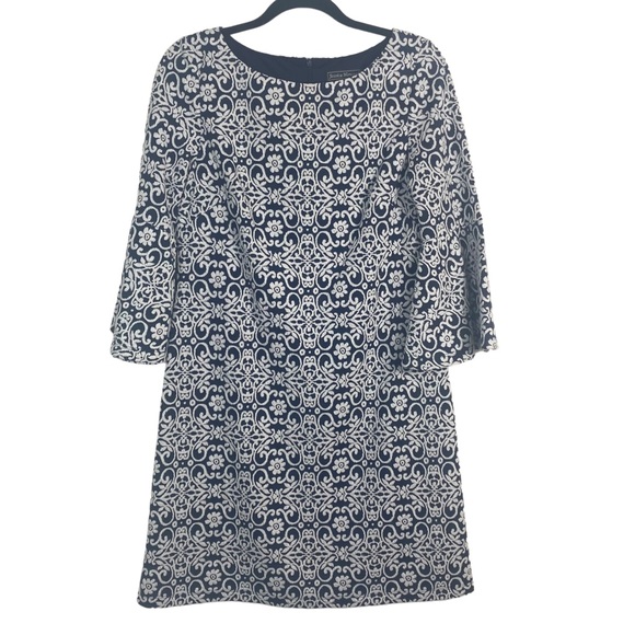 Jessica Howard Women’s Navy White Embroidered Dress 3/4 Bell Sleeves, Size 10 - Picture 3 of 13